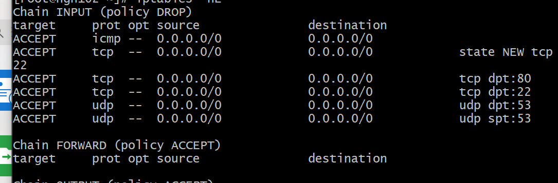 修改iptables 默认条件后无法联网